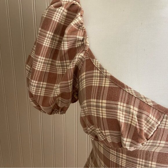 PrettyLittleThing Cream and Brown Checkered Mini Dress Women’s Size 4 - Picture 5 of 10